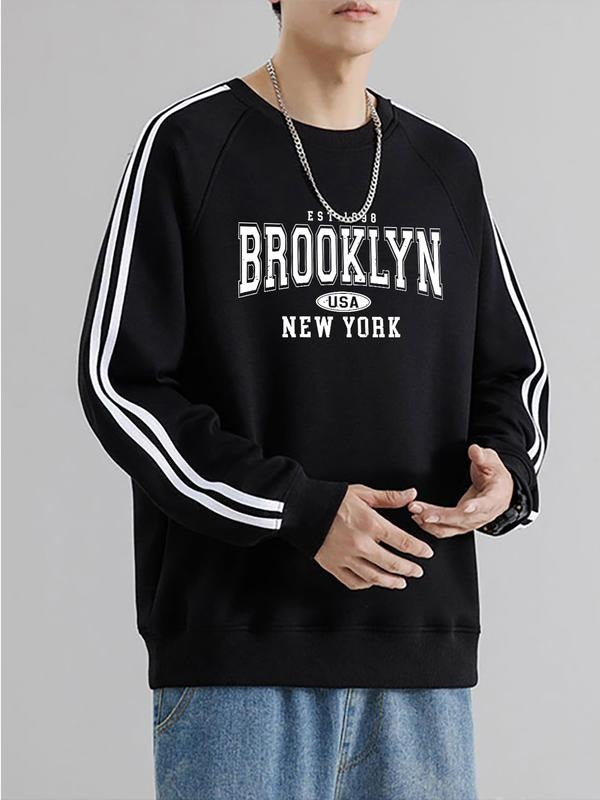 1PC Classic Vintage Long Sleeve T-Shirt for Men & Women, Sporty Round Neck Sweatshirt, Brooklyn Print, Fall Winter Casual Wear