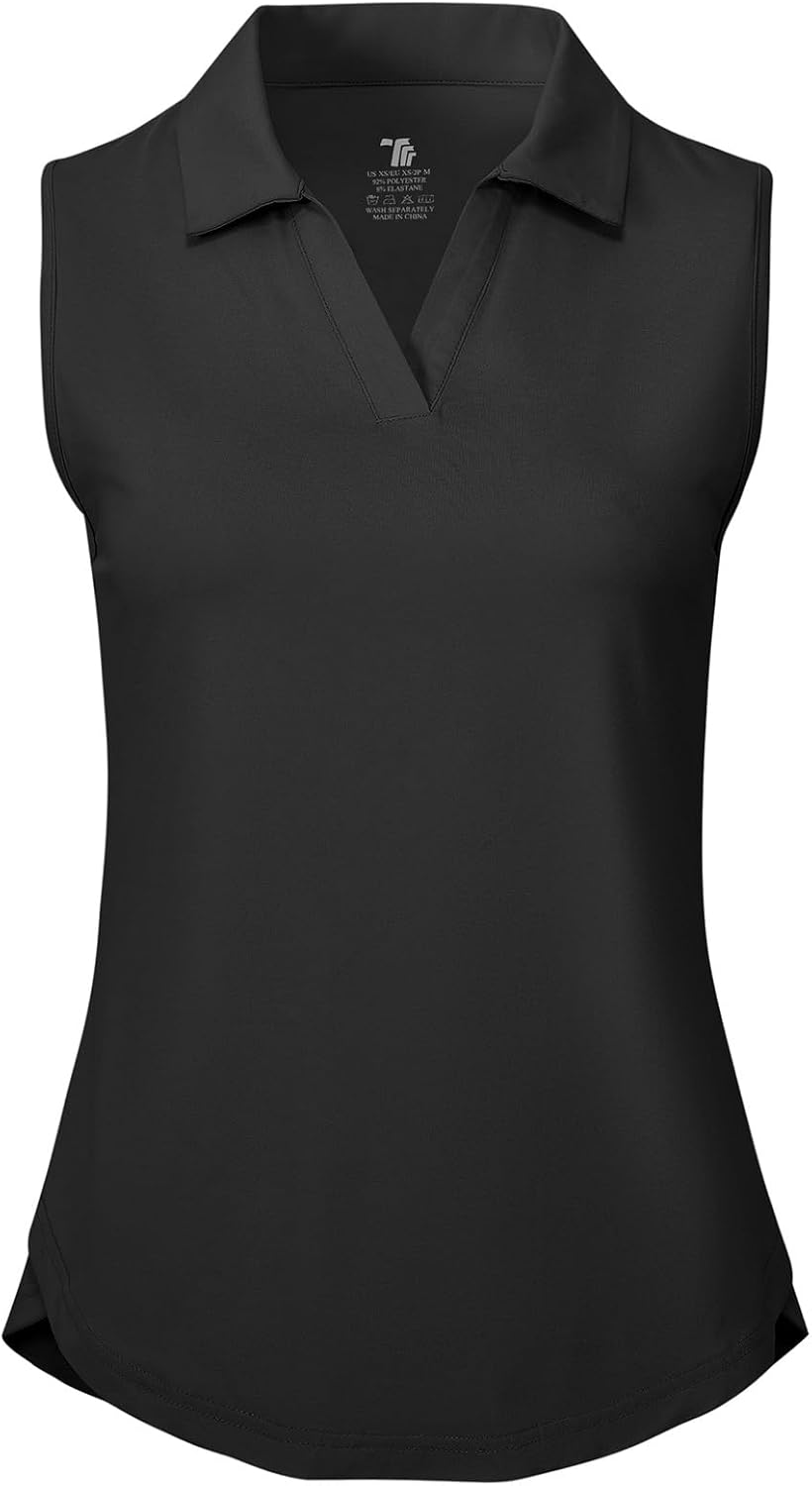 Women's Sleeveless Golf Polo Shirts Collared V Neck Tennis Tank Tops UPF 50+ Quick Dry Lightweight