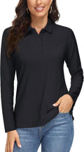 Women's Long Sleeve Polo Shirts UPF 50+ Golf Tops Moisture Wicking Collared Shirt Tennis 3-Button