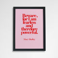 Inspirational “I Am Fearless” Quote Red Over Pink Art Poster
