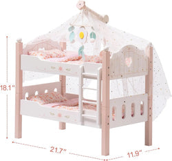 Wooden Doll Bunk Beds with Bedding - Pink (Fits 18" Dolls)