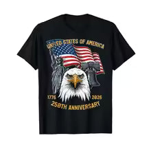 American 250th Anniversary 1776 2026 Patriotic Bald Eagle T Shirt For Men Summer USA Flag Liberty Bell Classic Short Sleeve Tops