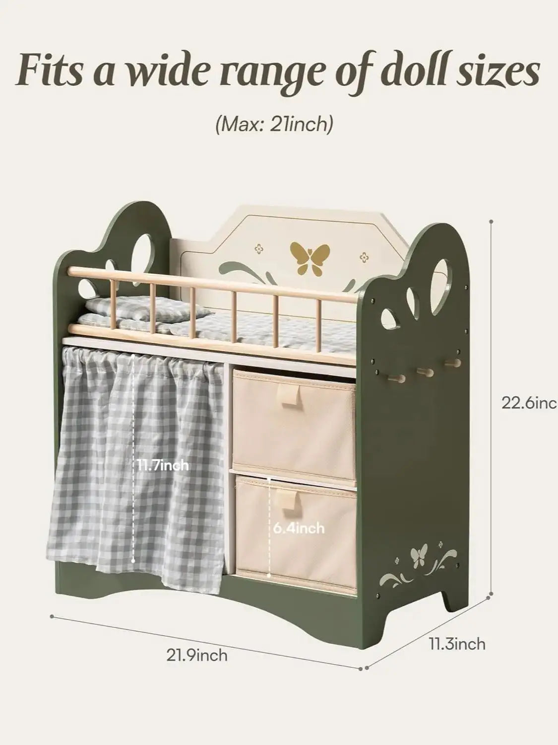 Wooden Baby Doll Bed with Storage - Green