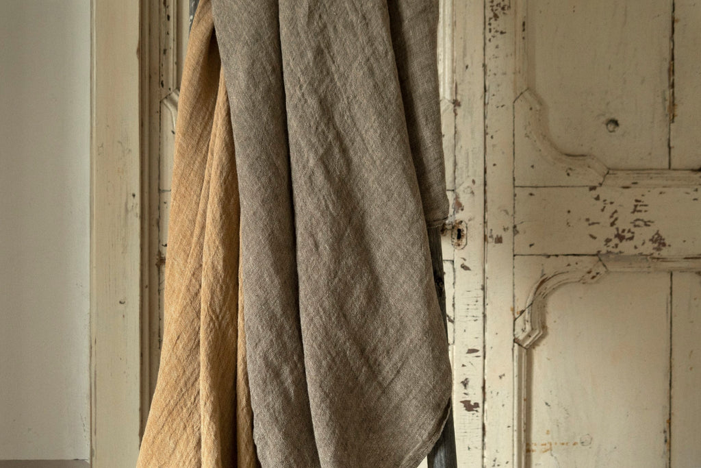 Mixed Veil Linen Throw - Kahki