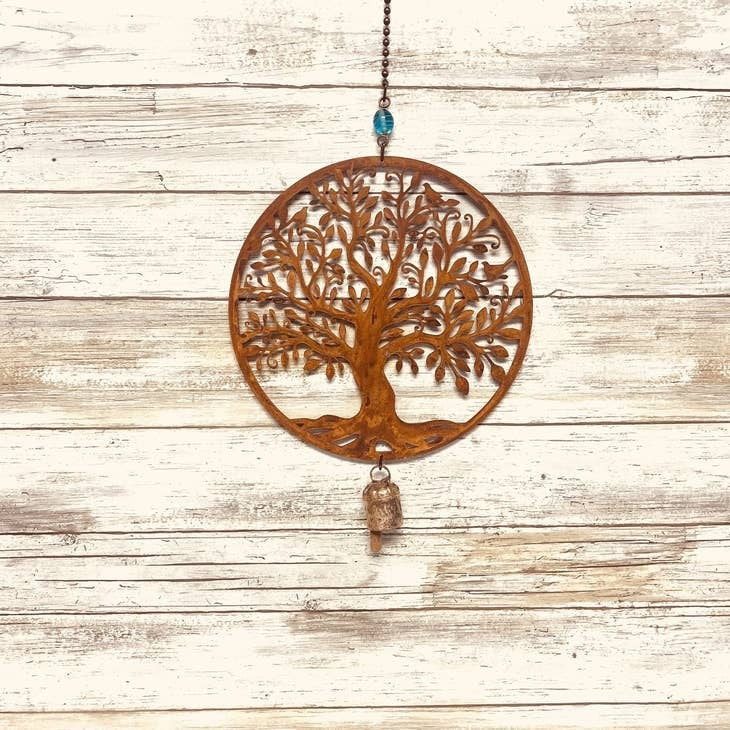 Circle Tree of Life 8" Rusty Metal Bell Chime