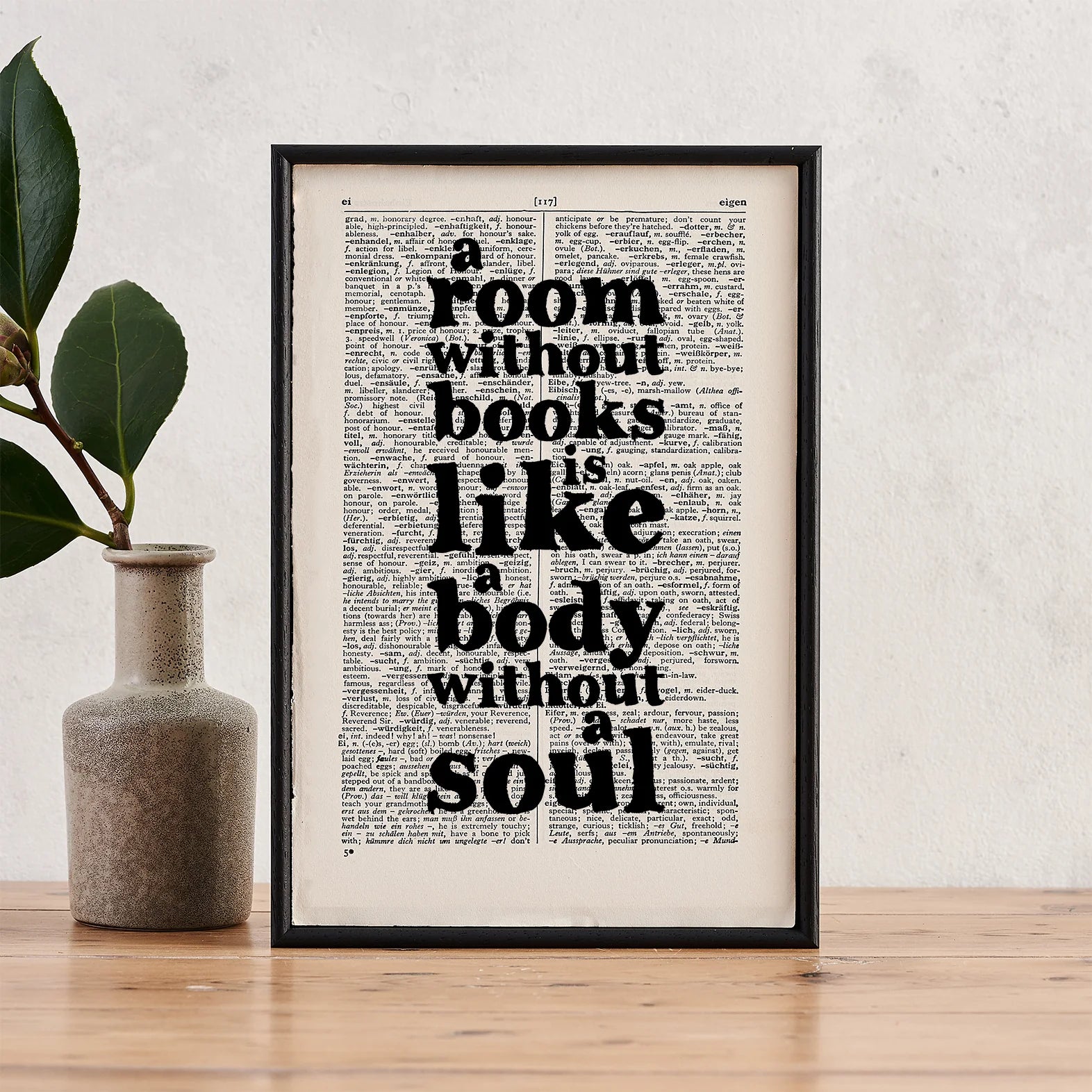 “A Room Without Books Is Like a Body Without a Soul” – Framed Book Lover Quote Print