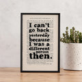Alice in Wonderland Quote Print – “I Can’t Go Back to Yesterday” Framed Book Page