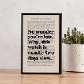 “No Wonder You’re Late” – Alice in Wonderland Quote on Framed Book Page