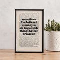 Alice in Wonderland "Six Impossible Things Before Breakfast" Quote - Framed Book Page Print