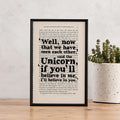 Unicorn Quote – Alice in Wonderland Book Page Print