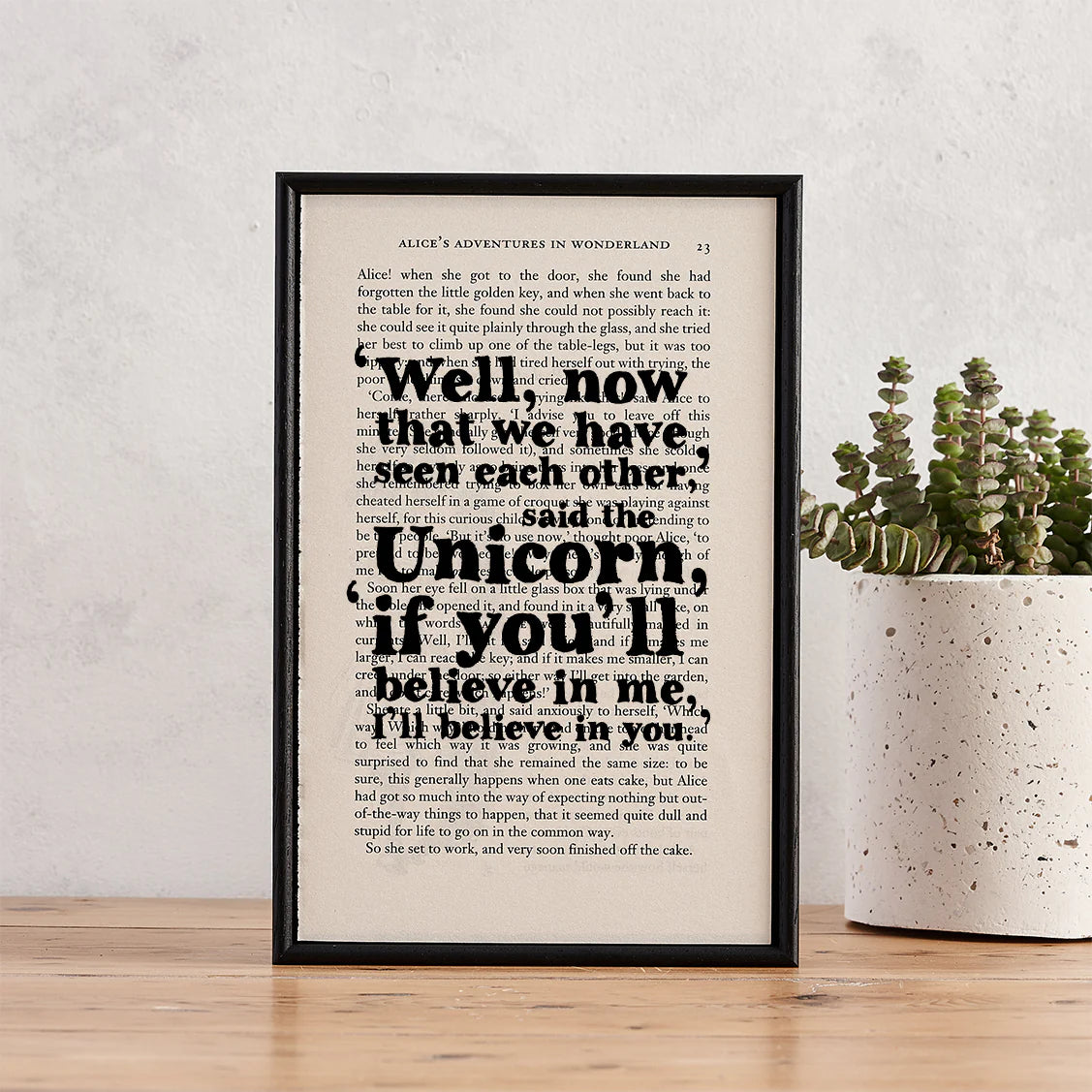 Unicorn Quote – Alice in Wonderland Book Page Print