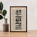 All the World’s a Stage – Shakespeare Quote Book Page Print
