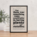 Great Expectations Quote – “There Was Something Very Comfortable in Having Plenty of Stationery” Book Page Print