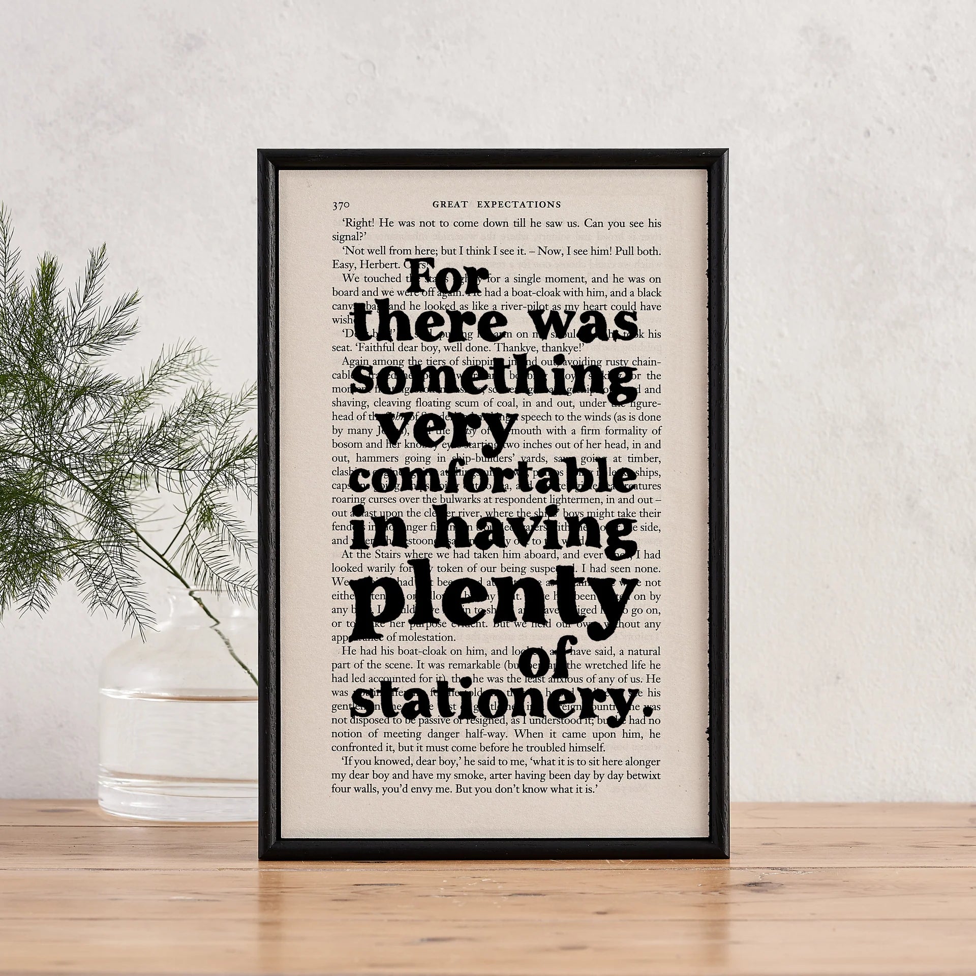 Great Expectations Quote – “There Was Something Very Comfortable in Having Plenty of Stationery” Book Page Print