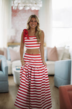 2 Steps Ahead Crop Top and Maxi Skirt Set - Red and White