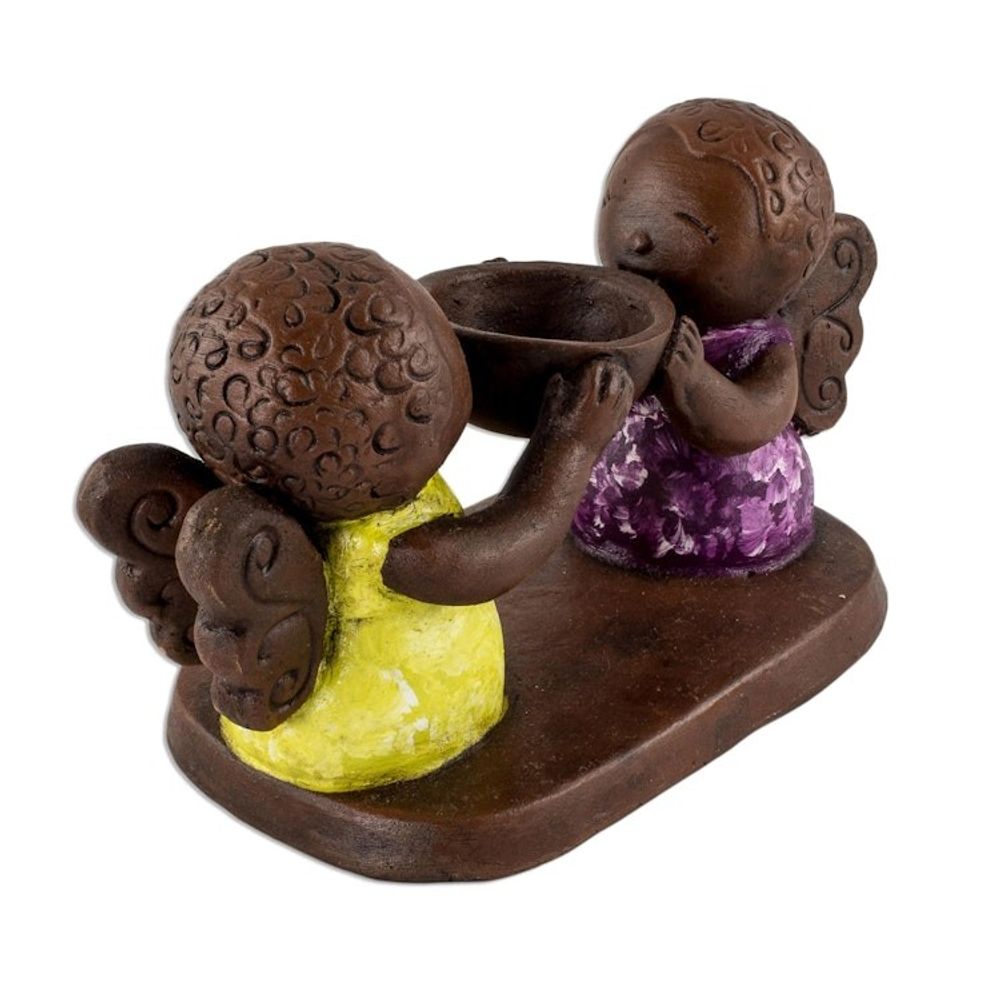 Ceramic Tealight Candleholder with Two Little Angels 'Angel Duo'