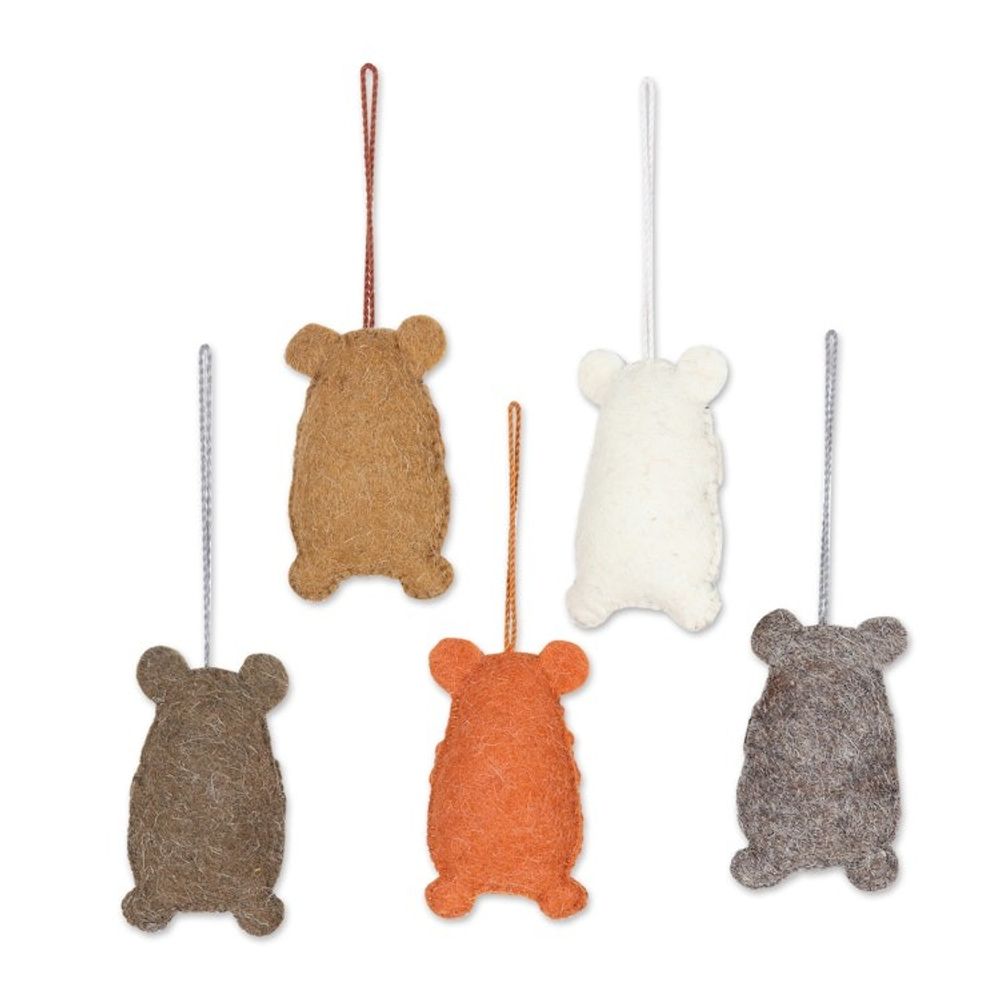Wool Felt Bear Ornaments Set of 5 'Bearing Gifts'
