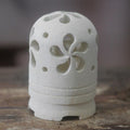 Balinese Carved Floral Limestone Tealight Holder Sculpture 'Jasmine Glow'