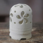 Balinese Carved Floral Limestone Tealight Holder Sculpture 'Jasmine Glow'