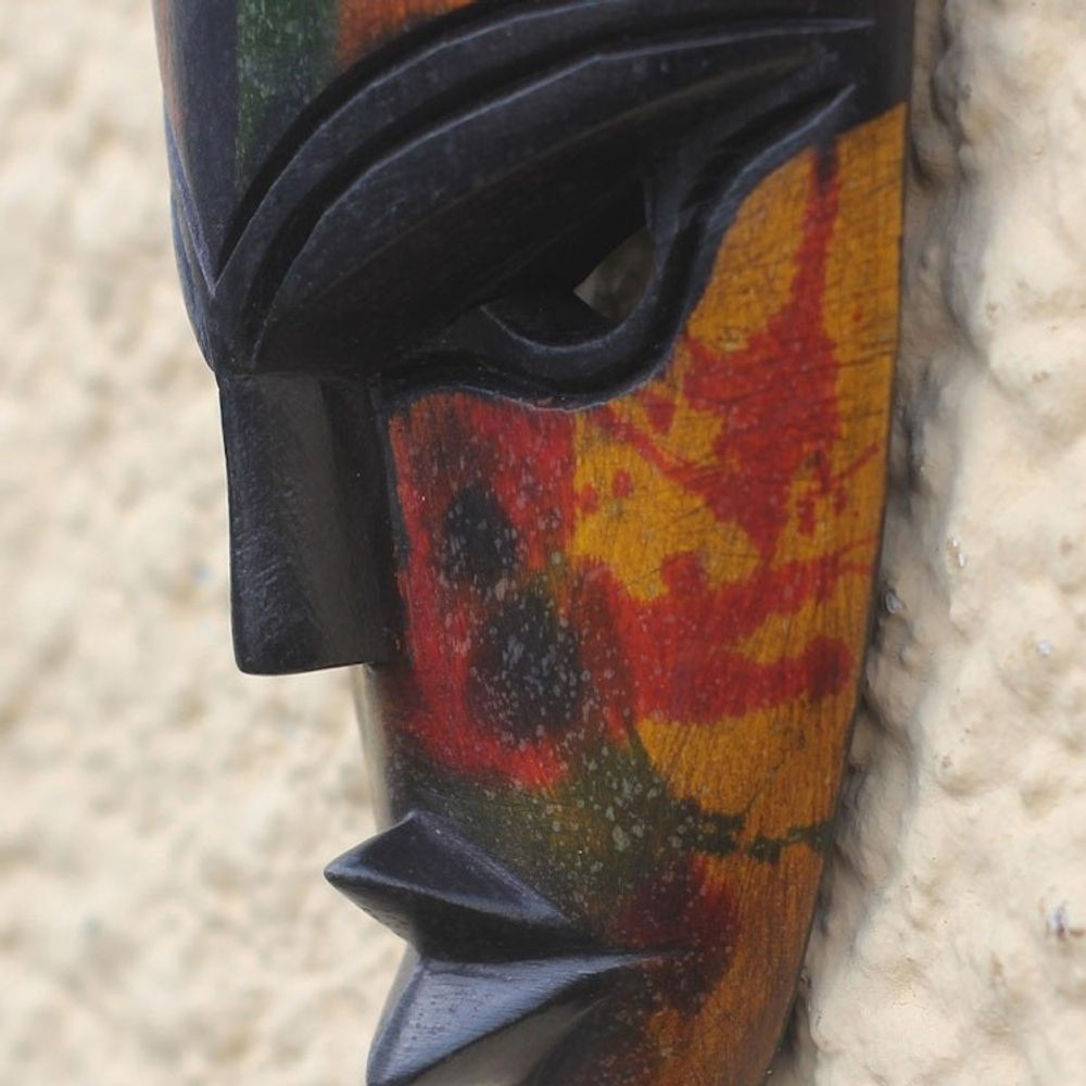 Colorful African Sese Wood Mask from Ghana 'Abena Colors'
