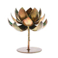 Handmade Lotus-Shaped Antique Golden Steel Tealight Holder 'Antique Lotus Benison'
