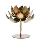 Handmade Lotus-Shaped Antique Golden Steel Tealight Holder 'Antique Lotus Benison'