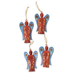 Set of 4 Crocodile Wood Hand-Painted Angel Ornaments 'Festive Heaven'