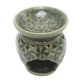Frangipani Motif Green Ceramic Oil Warmer 'Jepun Flowers'