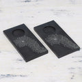 Pair of Handcrafted Soapstone Tealight Holders from India 'Peacock Flame''