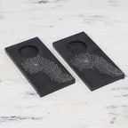 Pair of Handcrafted Soapstone Tealight Holders from India 'Peacock Flame''