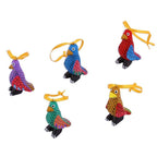 Wood Alebrije Penguin Ornaments Set of 5 from Mexico 'Sweet Penguins'