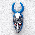 Baule Warrior from Cote d'Ivoire Hand-Painted Wood Mask 'Horn Warrior'