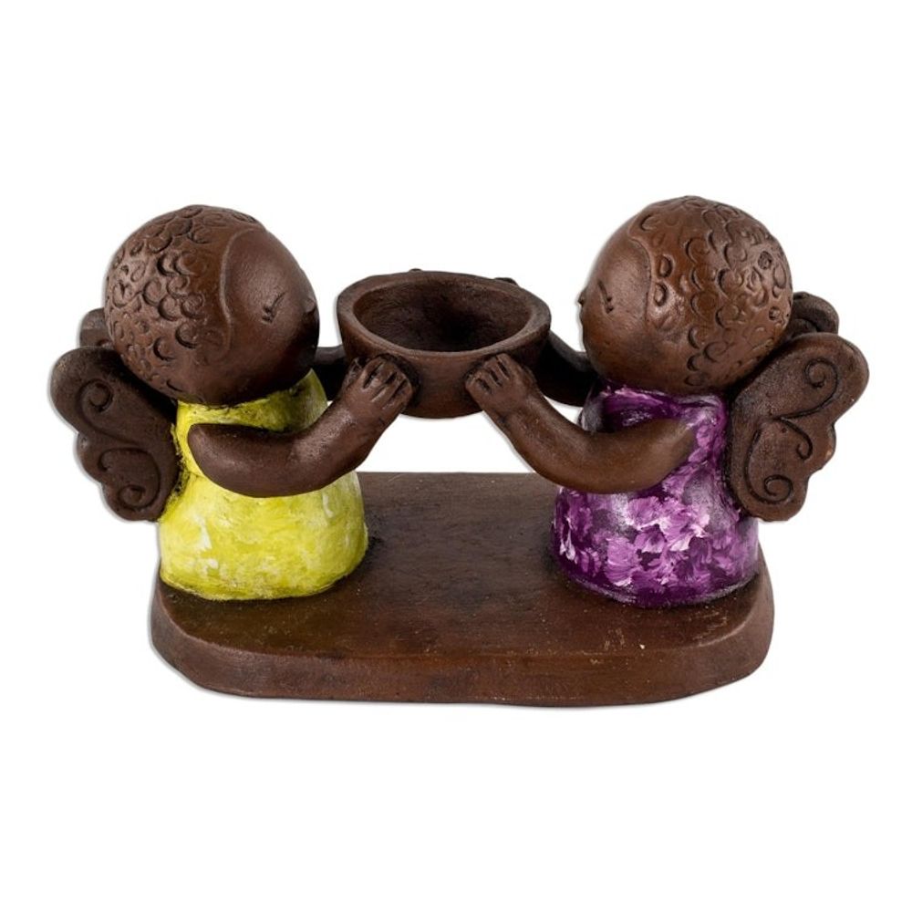 Ceramic Tealight Candleholder with Two Little Angels 'Angel Duo'