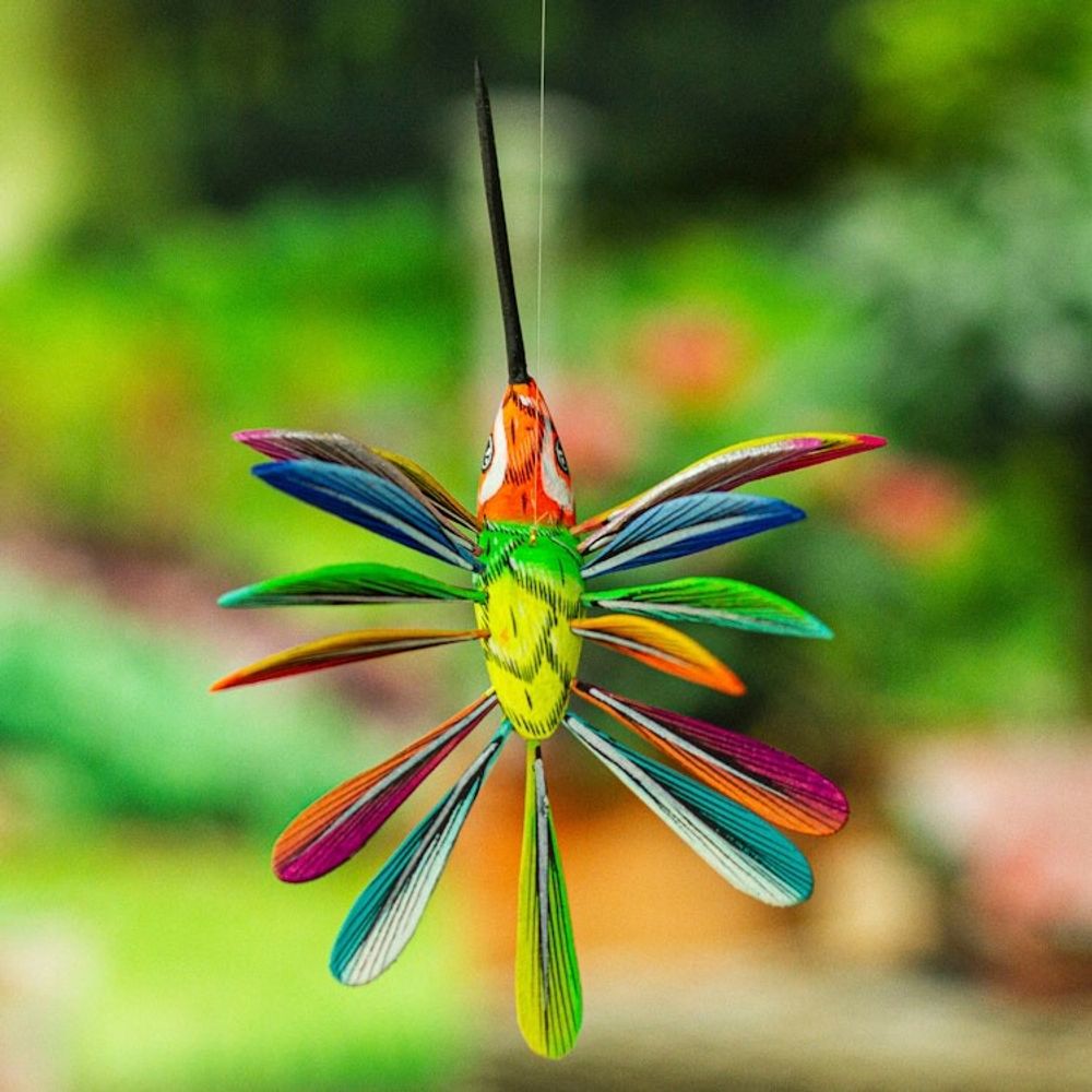 Hand-Painted Orange Copal Wood Alebrije Bird Ornament 'Eden Plumage'