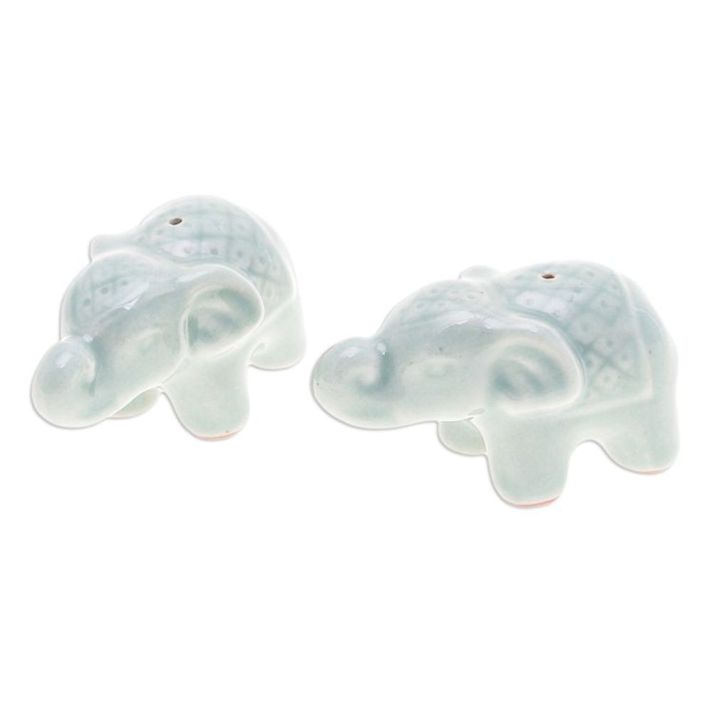 Set of 2 Green Elephant Celadon Ceramic Incense Holders 'Giant's Green Aura'