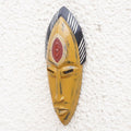 Handcrafted Yellow Sese Wood Mask with Aluminum Accents 'Yellow Beauty'