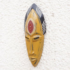 Handcrafted Yellow Sese Wood Mask with Aluminum Accents 'Yellow Beauty'