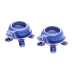 Handmade Turtle Ceramic Candleholders in a Blue Hue Pair 'Blue Guide'