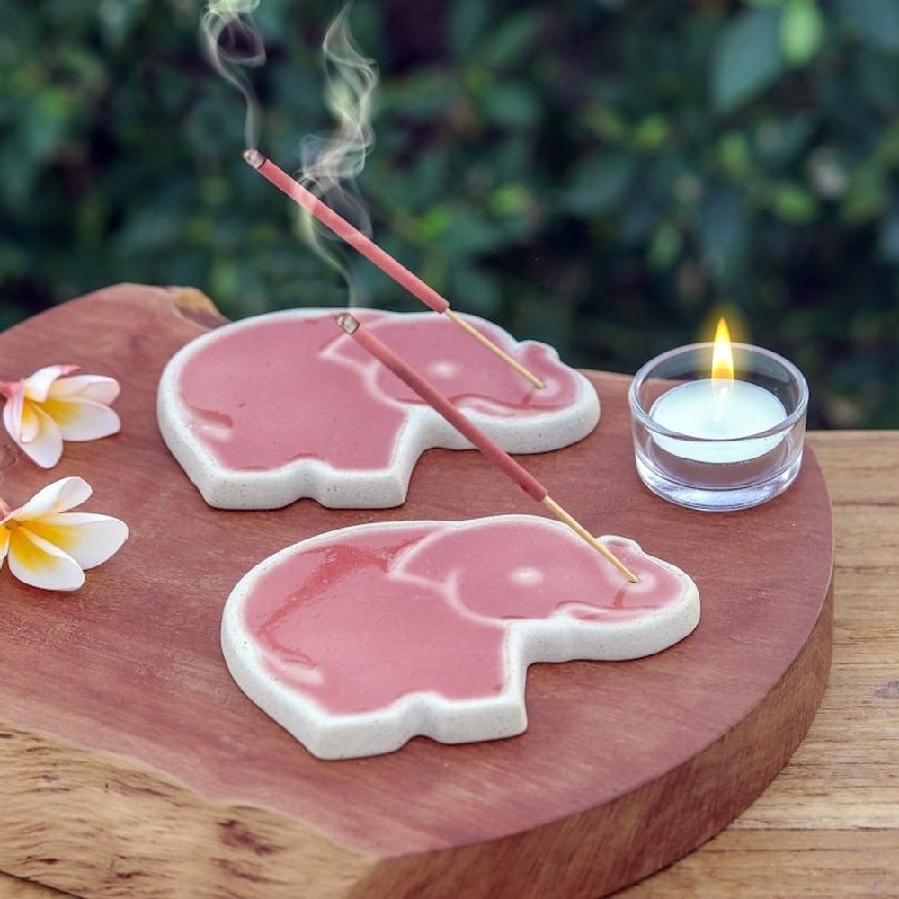 Handcrafted Elephant-Shaped Pink Incense Holders Pair 'Pink Elephant'