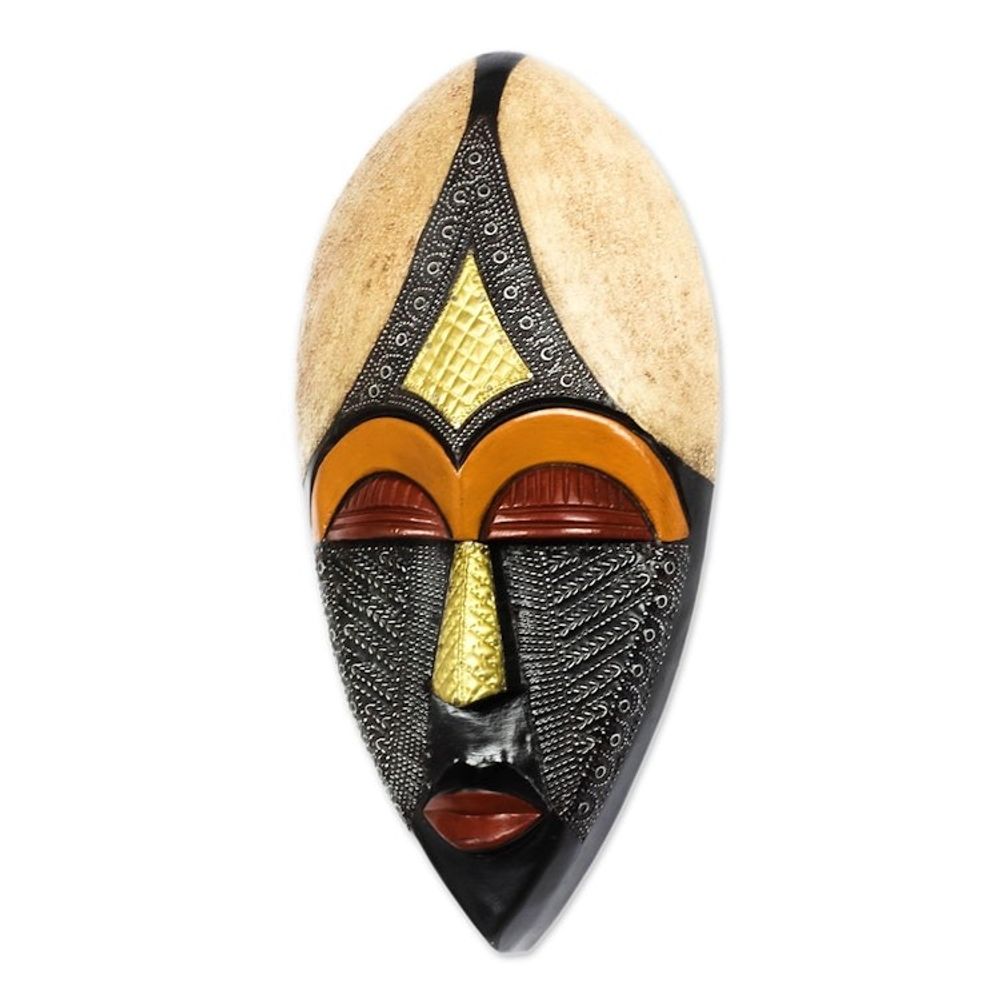 Multicolored African Wood Mask from Ghana 'King of Africa'