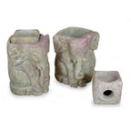 Natural Soapstone Hand Carved Candle Holders Pair 'Baby Elephants'