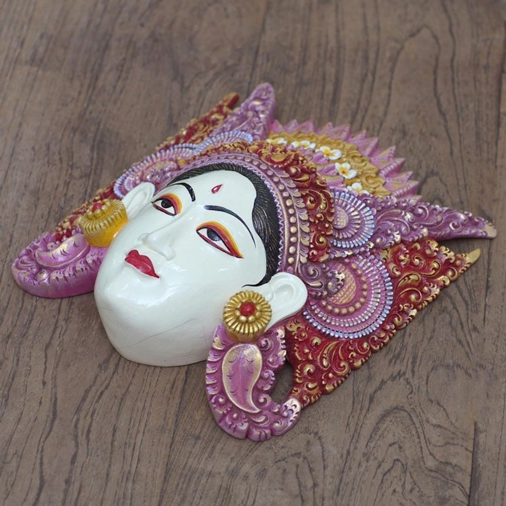 Artisan Crafted Balinese Suar Wood Mask 'Traditional Dance'