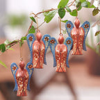 Set of 4 Crocodile Wood Hand-Painted Angel Ornaments 'Festive Heaven'