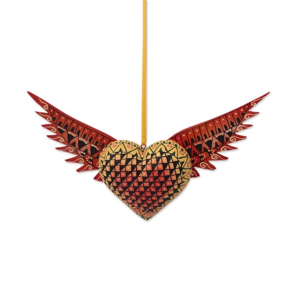 Copal Wood Heart Shaped Ornament from Mexico 'Wings of the Heart'