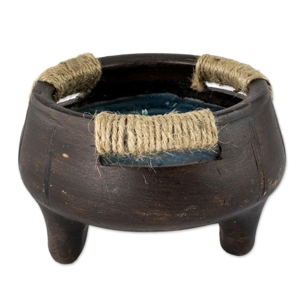 Hand Crafted Brown Ceramic Filled Jar Candle 'Turquoise Sea'