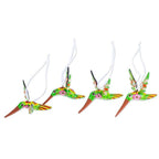Set of 4 Handcrafted Copal Wood Bird Ornaments in Kiwi 'Kiwi Flutter'