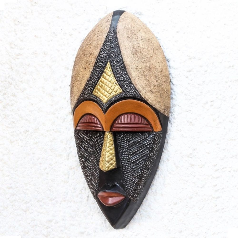 Multicolored African Wood Mask from Ghana 'King of Africa'