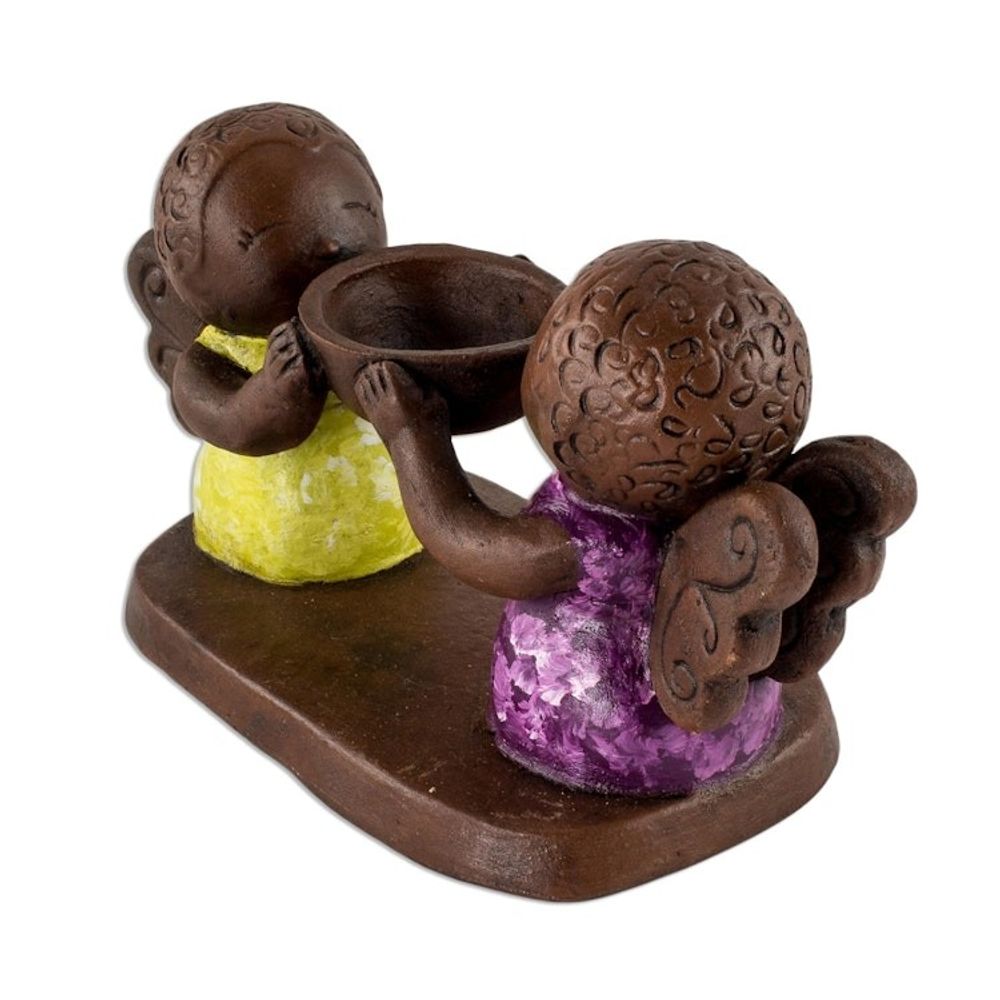 Ceramic Tealight Candleholder with Two Little Angels 'Angel Duo'