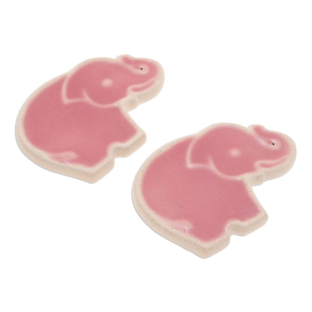 Handcrafted Elephant-Shaped Pink Incense Holders Pair 'Pink Elephant'