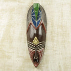 Hand Carved African Brass Aluminum Sese Wood Mask from Ghana 'Adi Pa'